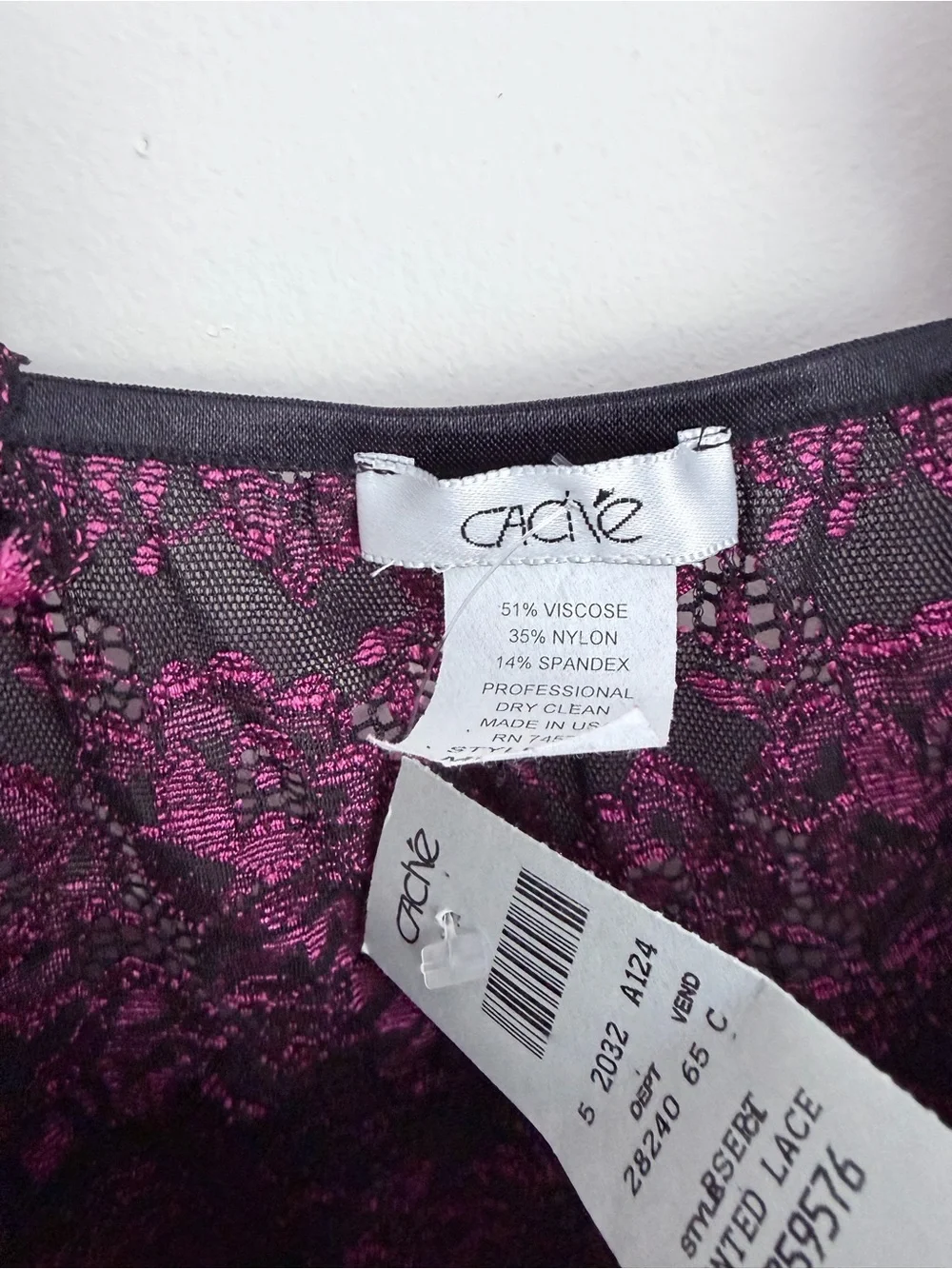 Cache pink black Lace Cami Top whimsical witchy M NWT - Picture 3 of 5